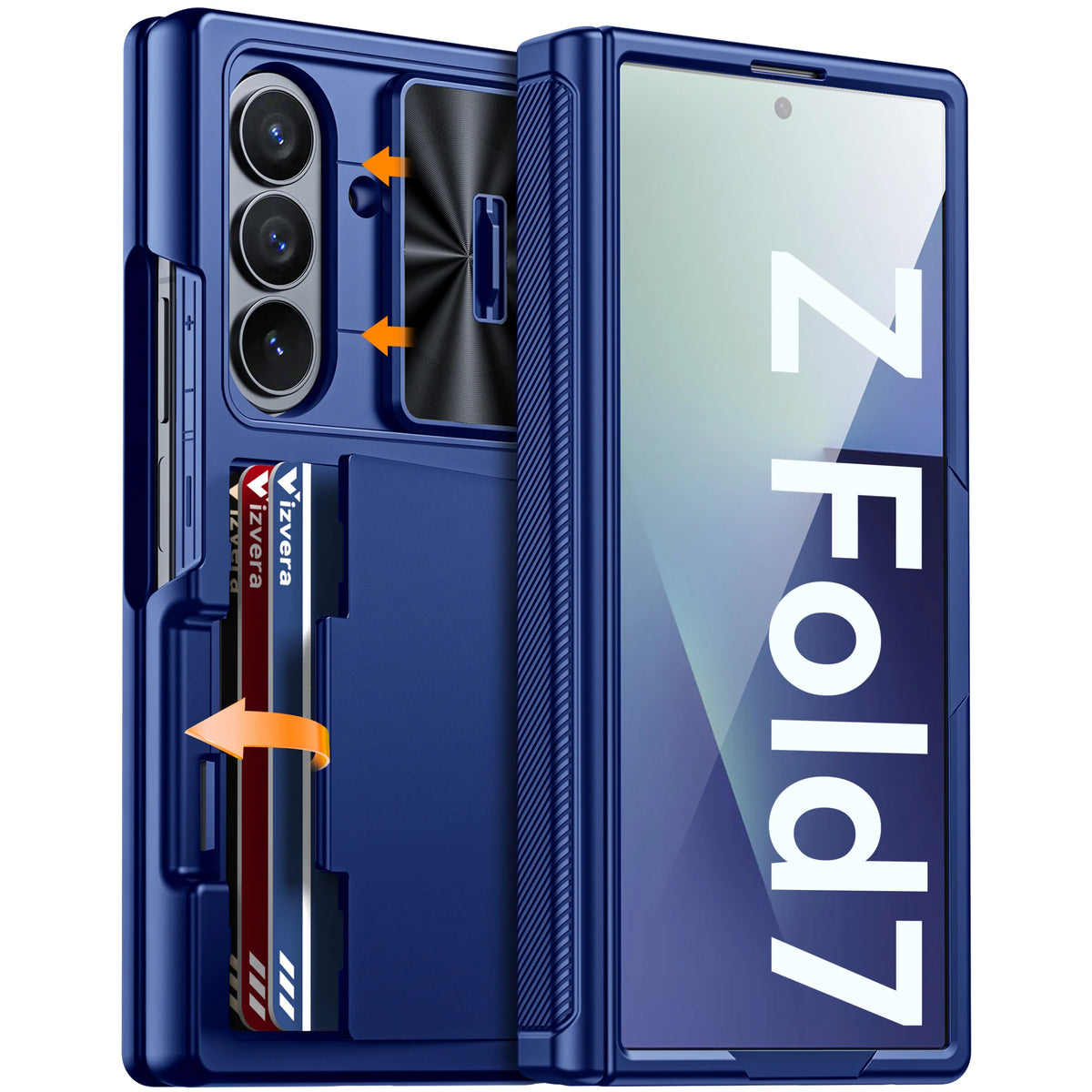for Galaxy Z Fold 7 Case,RFID Wallet with Cards Holder,Hinge Cover,Camera Cover,Shockproof Silicone Protective Phone Case-Black