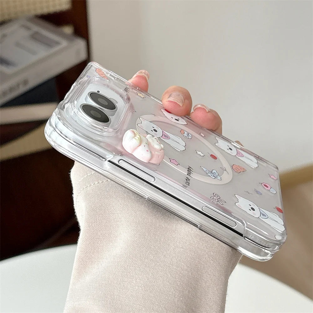 Korean Cute Puppy Magnetic Phone Case For iPhone Duo Cover With Magsafe Stand Anti‑Fall Protective Cases For Iphone Duo Cases