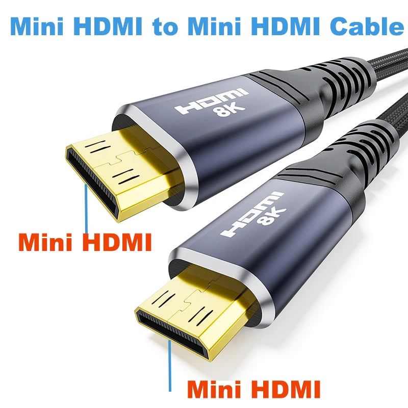 Mini HDMI to Mini HDMI Cable 8K Braided Double Mini HDMI 2.1 Plug Cable for Raspberry Pi Zero Orange PI Zero 2W Portable Monitor