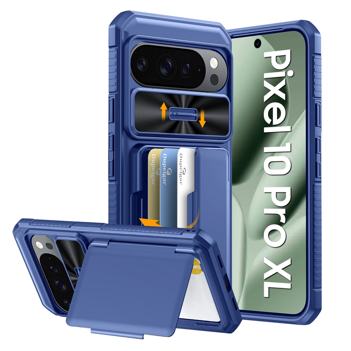 for Google Pixel 10 Pro XL Case,Cards Holder,Camera Cover,Full Body Rugged Shockproof Silicone Protective Phone Case-Titanium