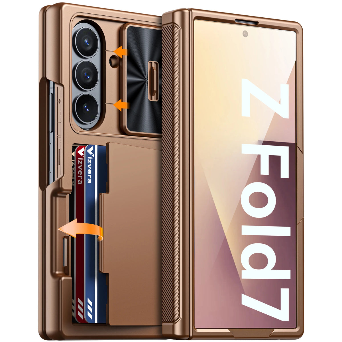 for Galaxy Z Fold 7 Case,RFID Wallet with Cards Holder,Hinge Cover,Camera Cover,Shockproof Silicone Protective Phone Case-Black