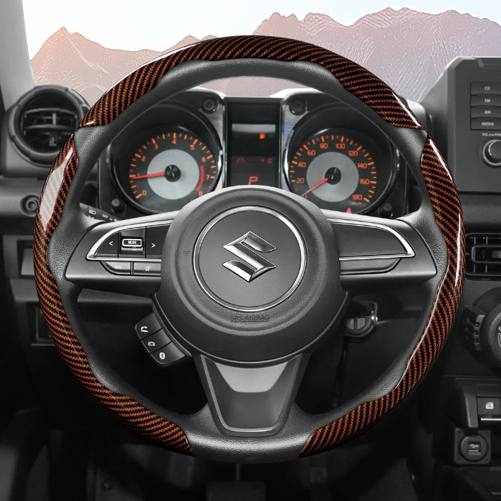 Suitable for Suzuki Sporty Glossy Carbon Fiber Texture Steering Wheel Cover Snap-On Protective Shell Wagon R Swift Ertiga Brezza Baleno Fronx Dzire Spacia Alto Eeco Hustler Grand Vitara S-Cross Ignis Accessories