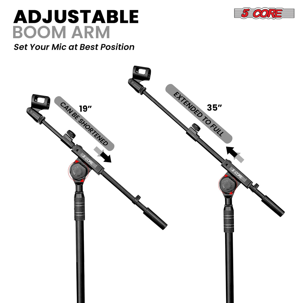 5 Core Mic Stand Adjustable Microphone Stands Floor w 180° Rotating Telescoping Metal Boom Arm TBMS 80 HD