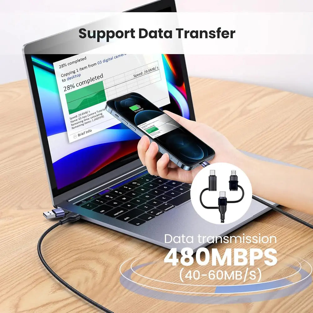 PD 65W 4 5 in 1 USB C Multi Fast Charging Cable Nylon Braided Sync Data Cord USB A/C to Type C/Micro For iPhone Samsung MacBook