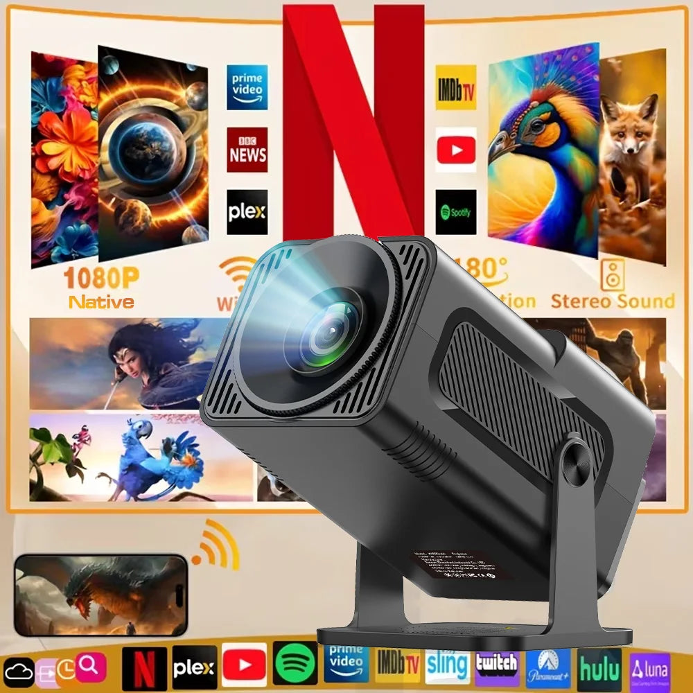 HY320 Mini Projector | 4K Android 13 Projector Native 720P 390 ANSI Lumens Dual Wi-Fi 6 BT 5.0 1920*720P Cinema Portable Proje