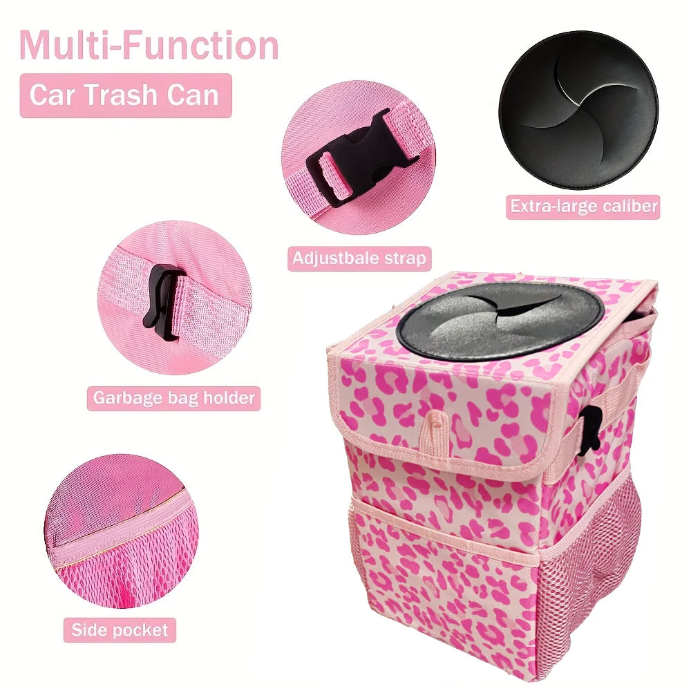Car Trash Can with Lid, Leakproof Collapsible Car Garbage Bin, Portable Automotive Truck Storage Organizer Bag, Multifunctional