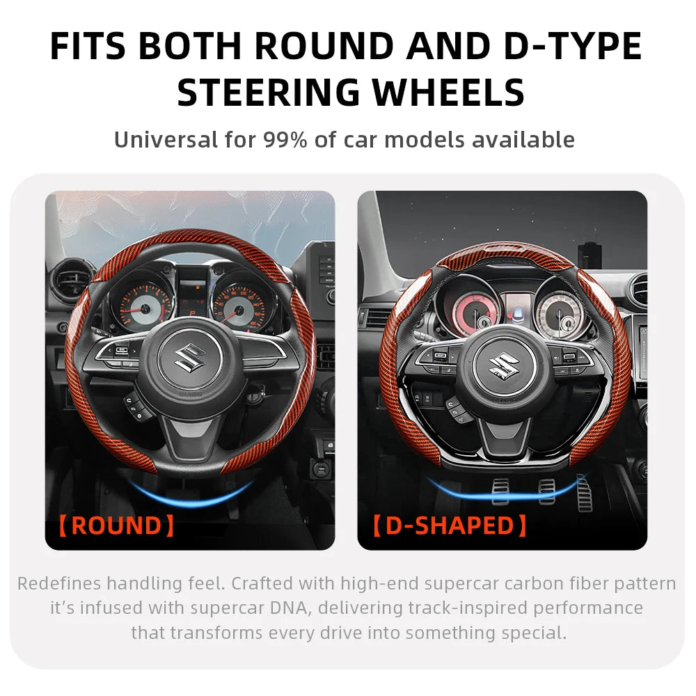 Suitable for Suzuki Sporty Glossy Carbon Fiber Texture Steering Wheel Cover Snap-On Protective Shell Wagon R Swift Ertiga Brezza Baleno Fronx Dzire Spacia Alto Eeco Hustler Grand Vitara S-Cross Ignis Accessories