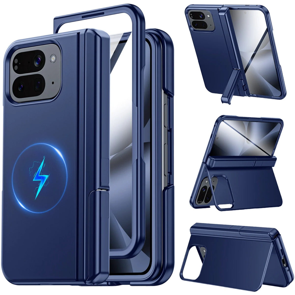 Magnetic Case for Google Pixel 10 Pro Fold with Hidden Kickstand,Built-in 9H Glass Screen Protector & Hinge Protection-Black