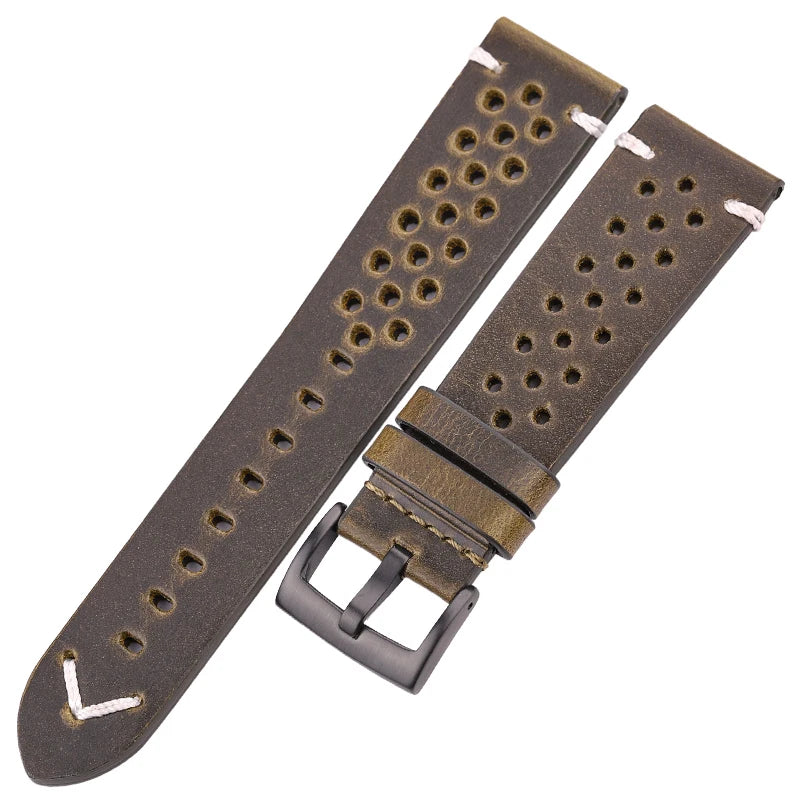 Breathable Watchband Strap Oil Wax Genuine Leather 18mm 20mm 22mm 24mm Women Men Cowhide Wrist Watch Band Black Brown Belt