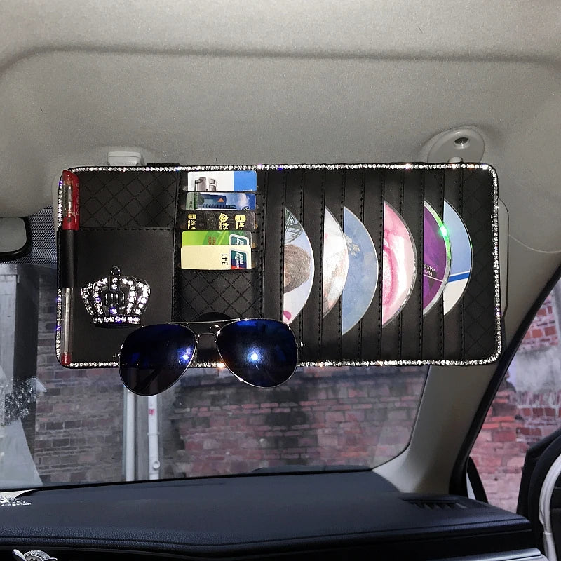 Universal PU Leather Car Steering Wheel Cover Bling Rhinestone Crystal Car Interior Decro with Crystal Crown Accessories Black
