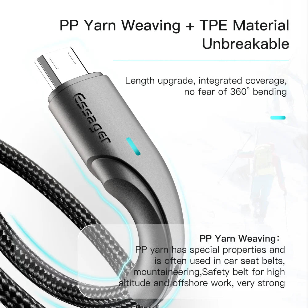 Essager 3A USB Type C Cable Fast Charging Micro USB Cable For Xiaomi Realme Redmi Oneplus Huawei Iphone Wire for Mobile Phones