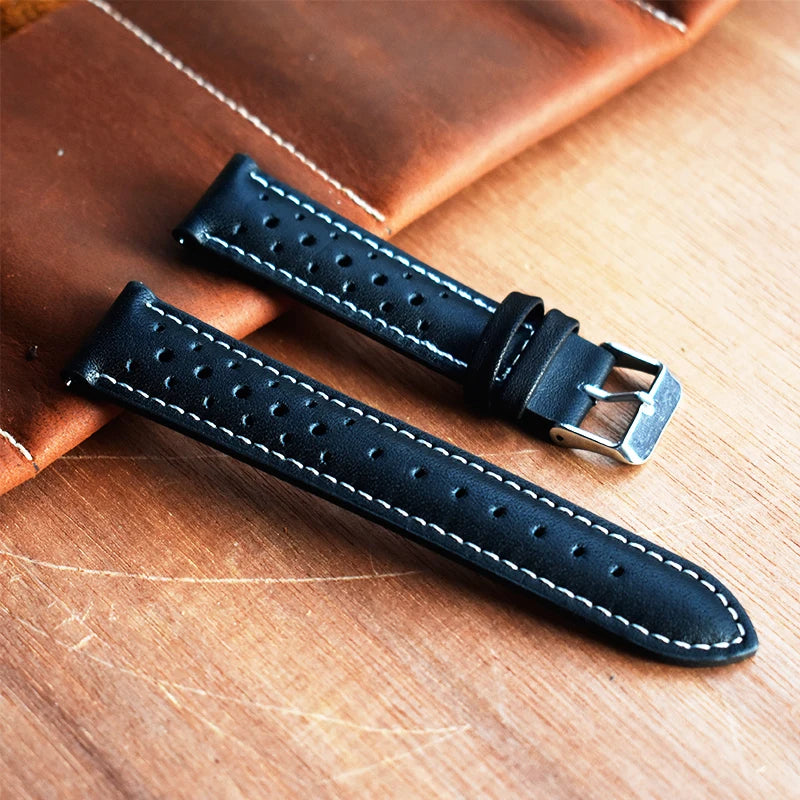 Genuine Leather Watchstrap Brown Porous Breathable Watch Band 18mm 20mm 22mm 24mm Handmade Stitching for Watch Wist Bracelets
