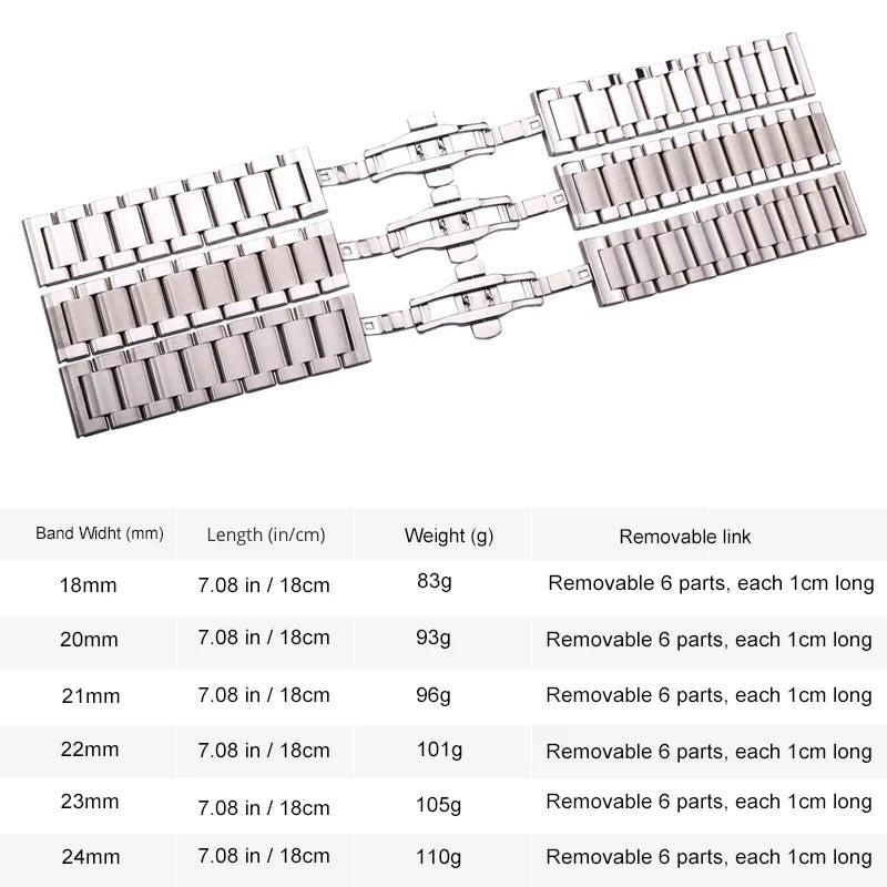 Stainless Steel Watch Band Bracelet 18 20 21 22 23 24mm Women Men Solid Metal Wristband Replacement Strap Accessories With Tool
