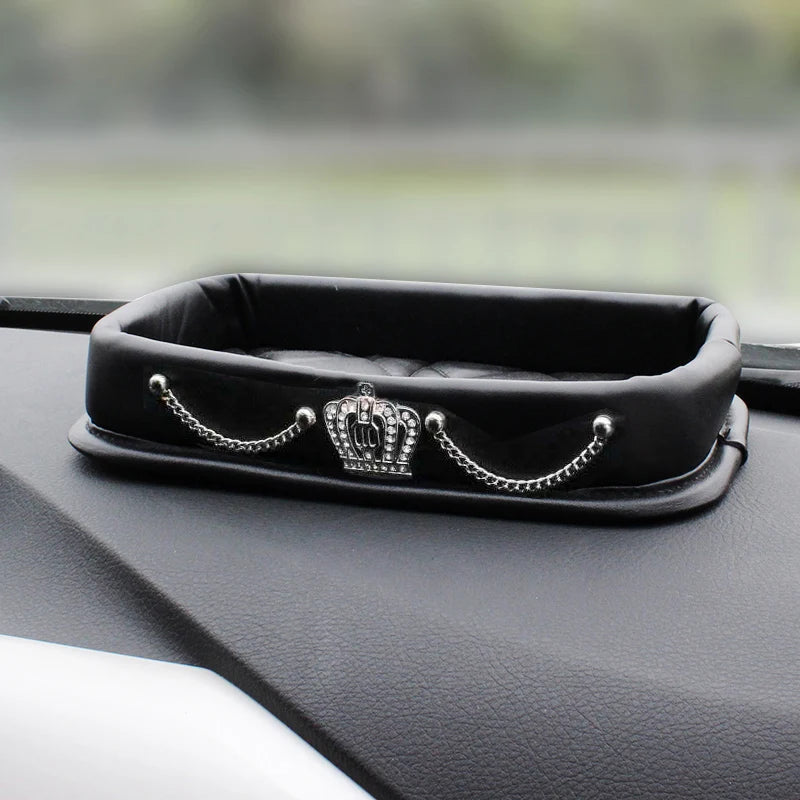 Universal PU Leather Car Steering Wheel Cover Bling Rhinestone Crystal Car Interior Decro with Crystal Crown Accessories Black