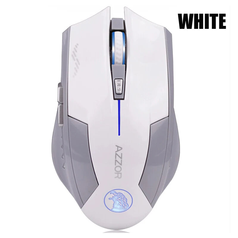 AZZOR Rechargable Silent Wireless Mouse Mute Button Noiseless Optical Gaming 2400dpi Built-in Battery For PC Laptop Computer