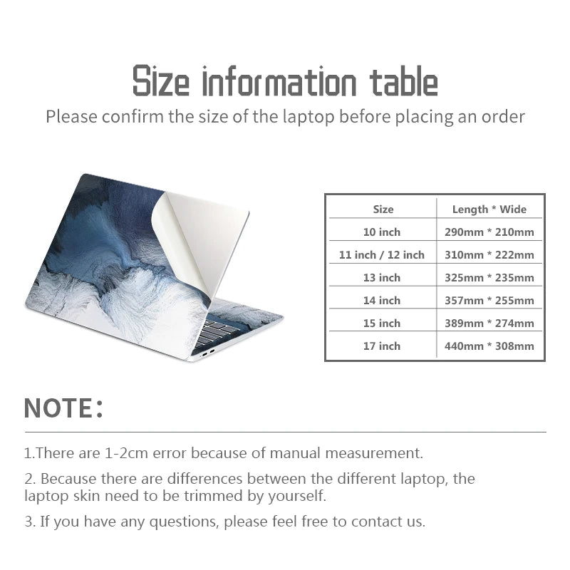 DIY Marble Cover Laptop Skin Sticker Vinyl 13.3"14"15.6"17.3" Stickers for Macbook pro/Lenovo/Msi/Hp/Acer Skins Decorate Decal