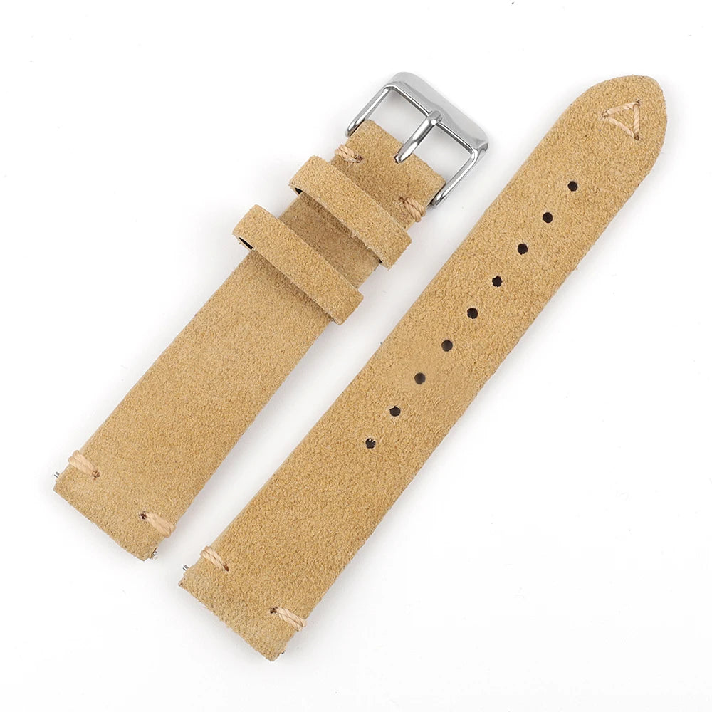 Suede Leather Watch Strap 18mm 19mm 20mm 21mm 22mm 24mm Grey Vintage Band Replacement Wristband Handmade Stitching Watchband