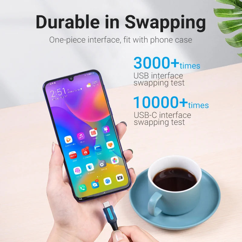 Vention USB Type C Cable 3A Fast Charging USB 3.0 Cable for Samsung Galaxy S10 S9 Huawei P20 10 Pro Type-C Data Charging Cable