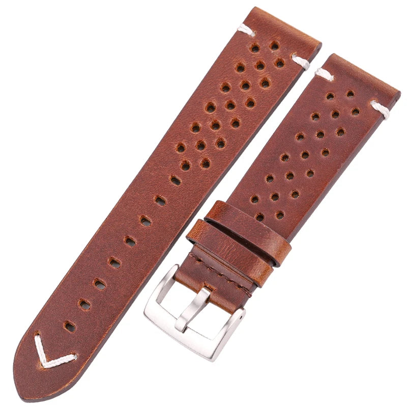 Breathable Watchband Strap Oil Wax Genuine Leather 18mm 20mm 22mm 24mm Women Men Cowhide Wrist Watch Band Black Brown Belt