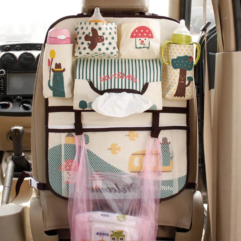 Cute Cartoon Lion Car Organizer Seat Back Storage Bag Hanging Stowing Tidying Baby Kids Travel Universal Auto Multi-pocket Bag