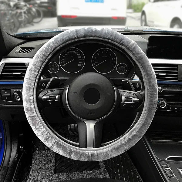 Premium Soft Short Fur Car Steering Wheel Cover High-density Warm Plush Winter Steering Wheel Protector Cover 38cm Accessories