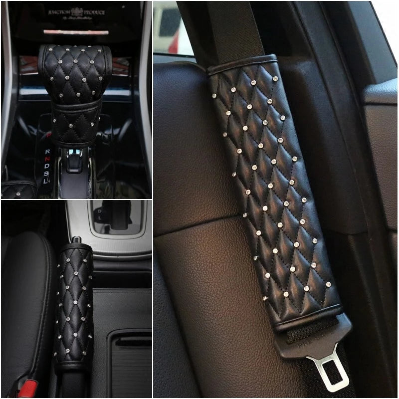 New Luxury Crystal Car Steering Wheel Covers for Women Girls Leather Rhinestone Covered Steering-Wheel Car Interior Accessories