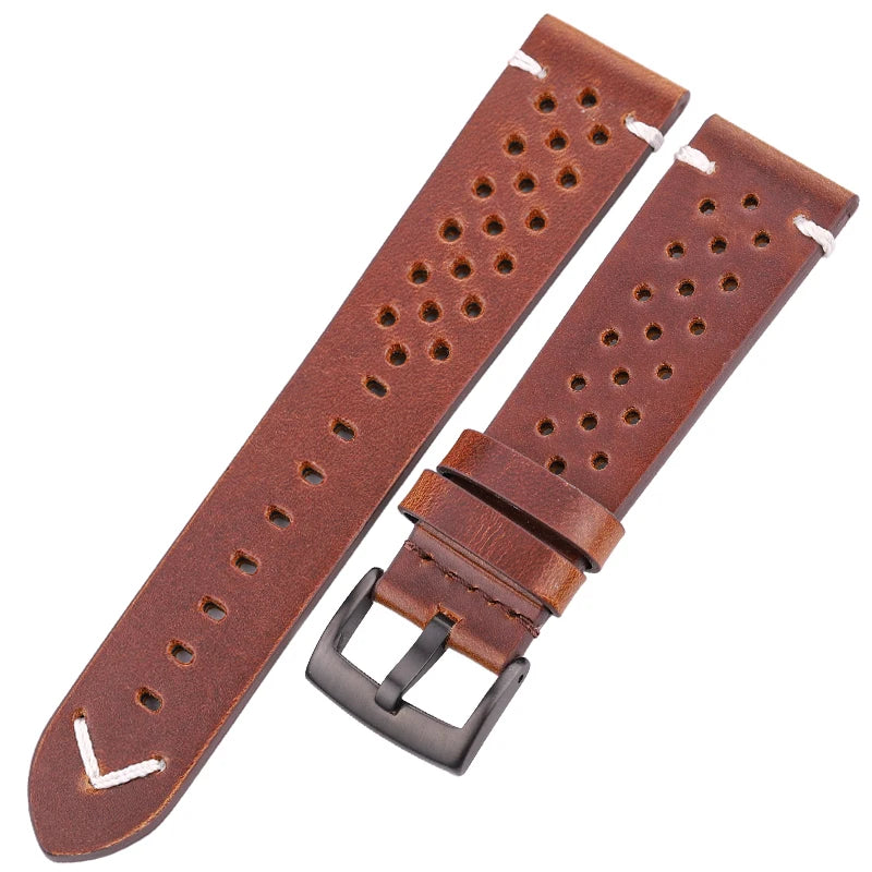 Breathable Watchband Strap Oil Wax Genuine Leather 18mm 20mm 22mm 24mm Women Men Cowhide Wrist Watch Band Black Brown Belt