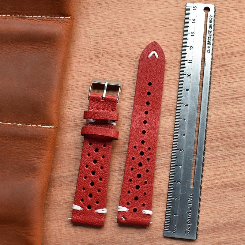 Genuine Leather Watchstrap Brown Porous Breathable Watch Band 18mm 20mm 22mm 24mm Handmade Stitching for Watch Wist Bracelets