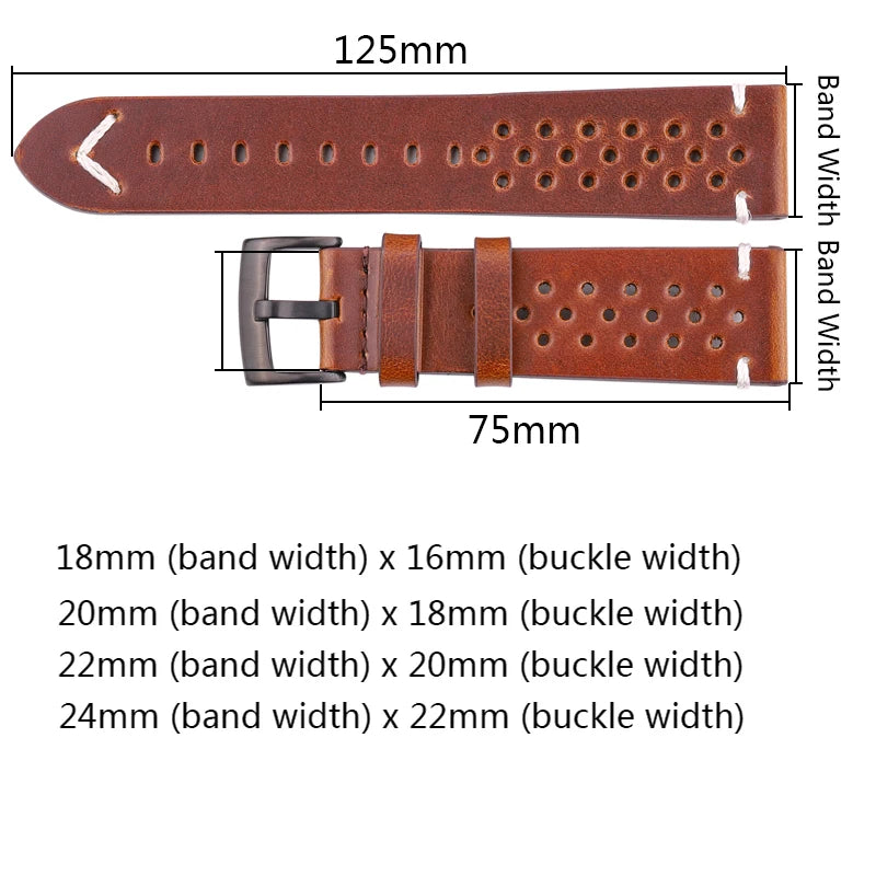 Breathable Watchband Strap Oil Wax Genuine Leather 18mm 20mm 22mm 24mm Women Men Cowhide Wrist Watch Band Black Brown Belt