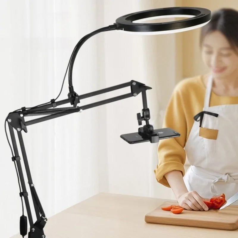 Mobile Phone Live-streaming Stand with Desktop and Bedside Fill Light for Nail Art and Food Live-streaming Photography