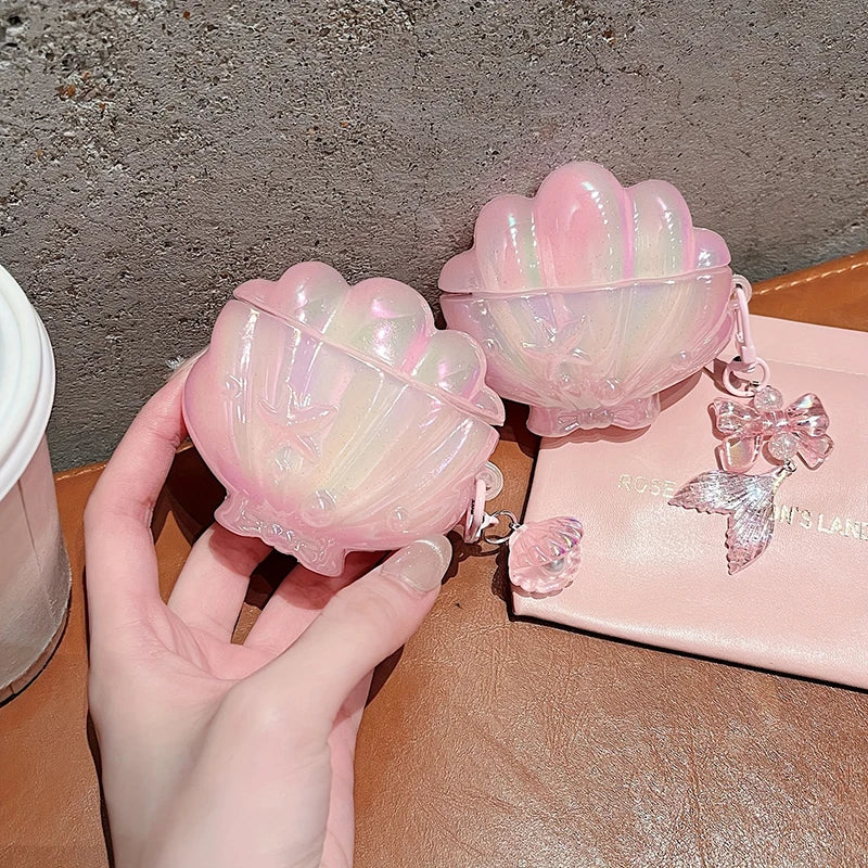 3D Blue Shell Earphone Case for AirPods Pro 3 2 Cute Ocean Conch Protective Cover For Airpods 4 3 2021 with Keychain Summer Gift