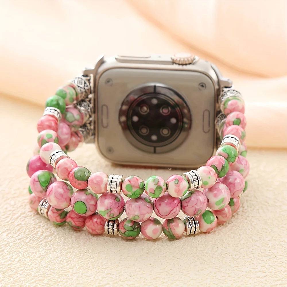 Bohemian Beaded Bracelet for iWatch Band Women Stone Beaded Elastic Stretch Replacement Strap for Apple Watch Ultra SE Series