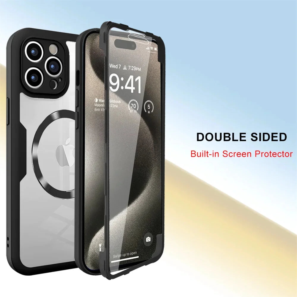 Magnetic For Magsafe 360 Full Body Front+Back Clear Case For iPhone 17 16 15 14 13 Pro Max Plus Silicone Bumper Shockproof Cover