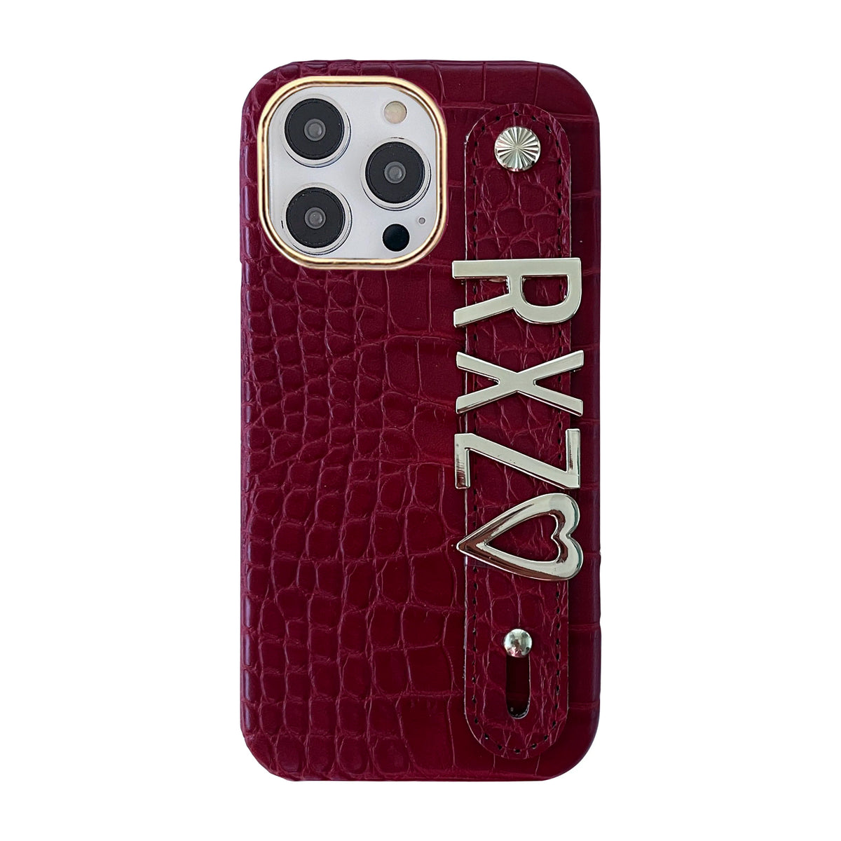 Holding Strap Personalised Custom Name Gold Metal Letters Leather Phone Case For Iphone 14 13 12 17 Pro Max 16promax Cover