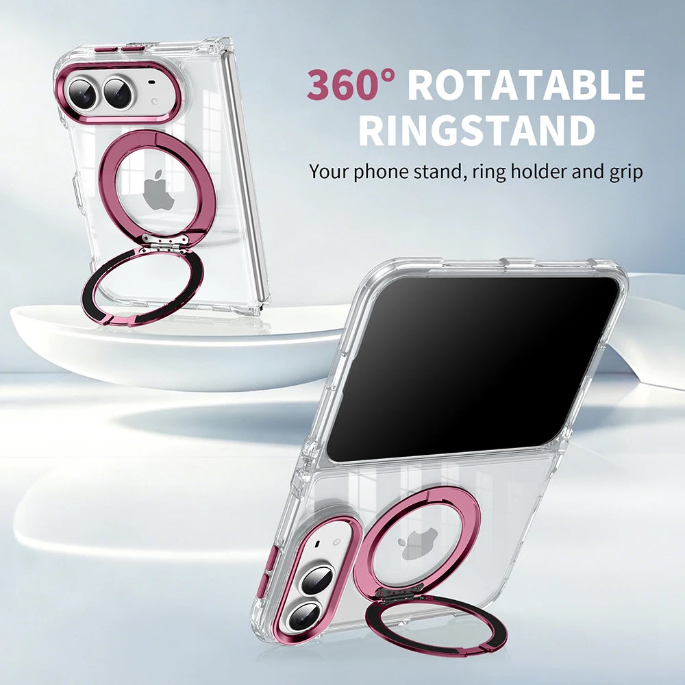 Luxury For Magsafe Phone Case For iPhone Duo 18 Fold With Rotating Magnetic Holder Transparent Case Acrylic Cover