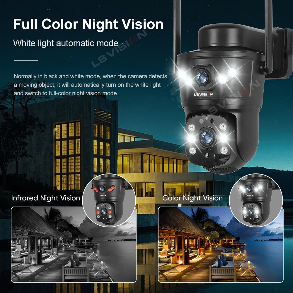 LS VISION 4K 8MP Dual Screens Solar Security Camera Outdoor 4G/WiFi Dual Lens PTZ Human Auto Tracking CCTV Cameras V380 Pro App