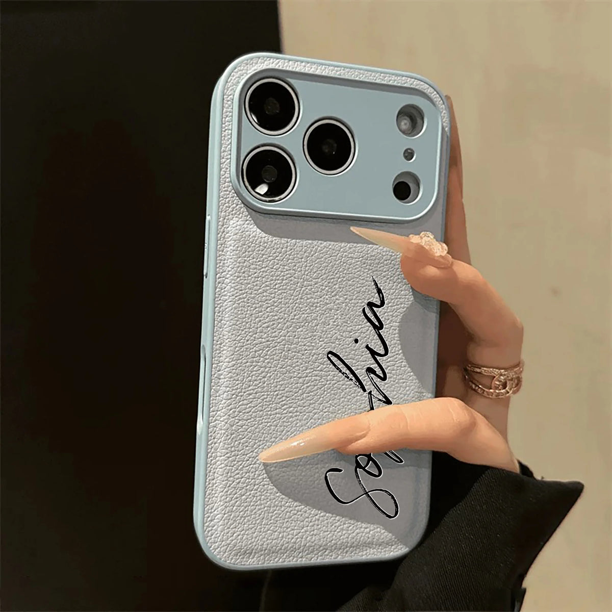 Custom Letters Name Minimalist Artificial Leather Solid Color Luxury Phone Case For iPhone 17 16 15 14 13 12 11 Pro Max 17 Air