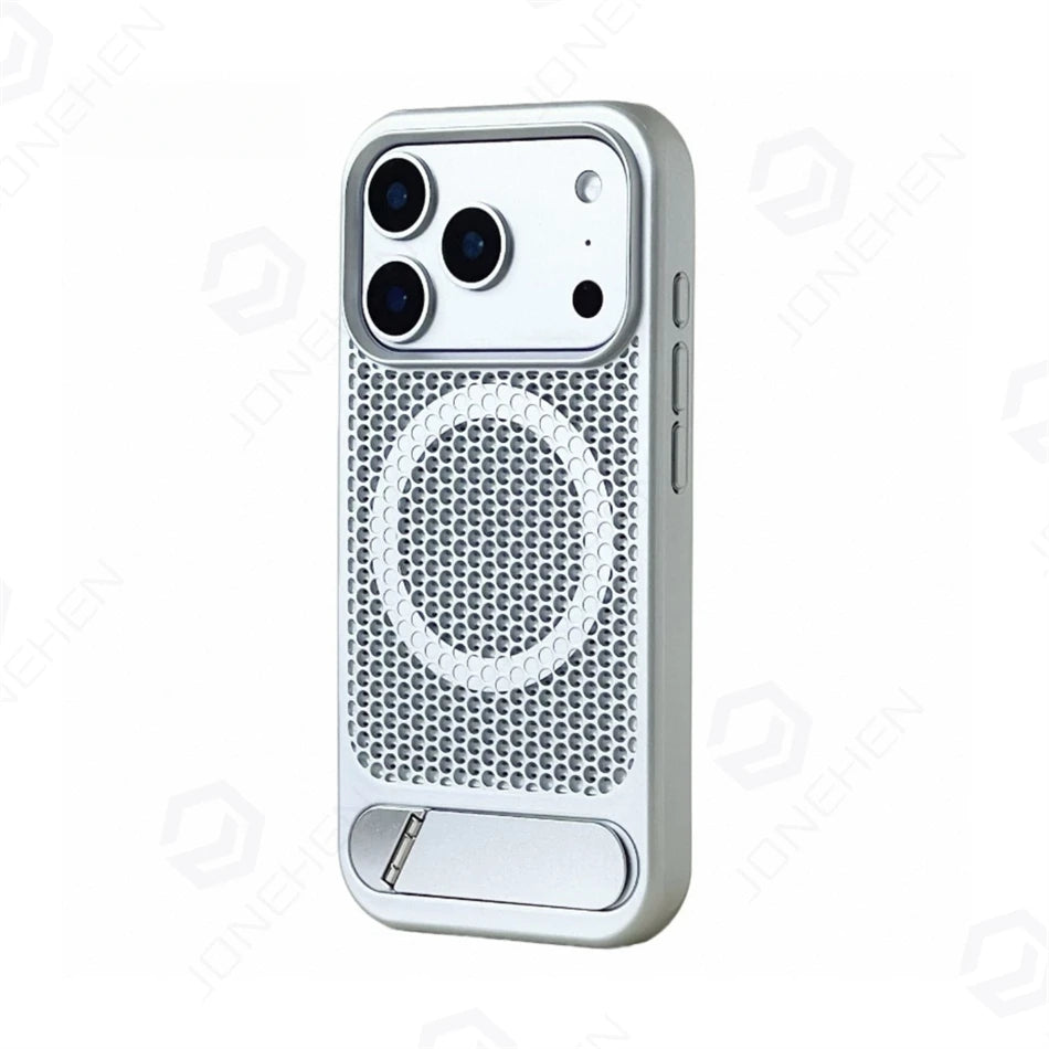 Heat Dissipation Stand Magnetic Shockproof Bumper Case For iPhone 17 Pro Max Air 16 15 14 13 12 Breathable Cover For Magsafe