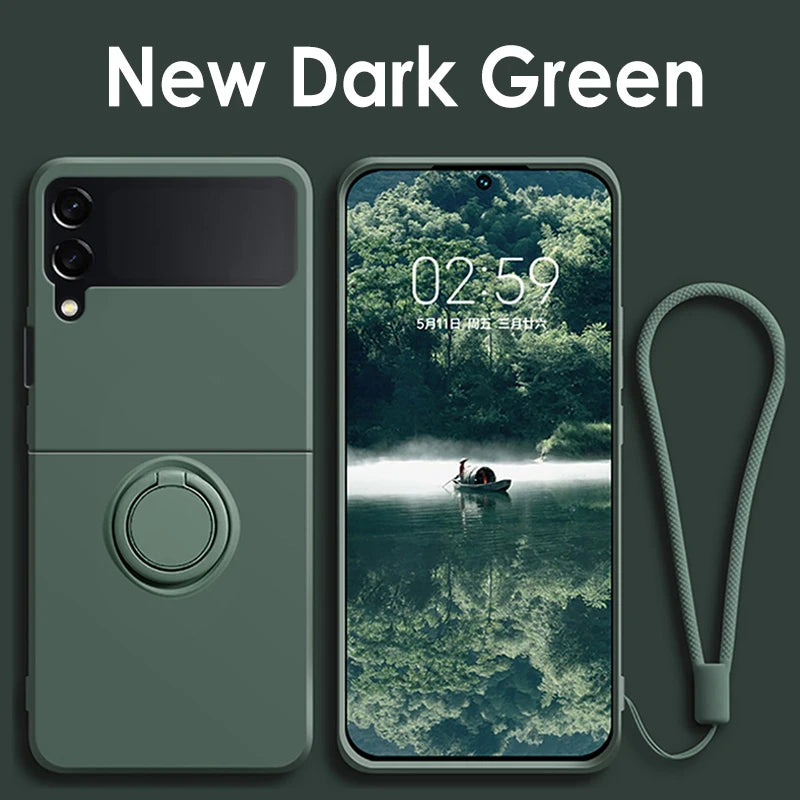 Luxury Liquid Silicone Ring Holder Magnetic Bracket Phone Case For Samsung Galaxy Z Flip 3 4 5 6 7 8 Flip8 Flip7 5G Back Cover