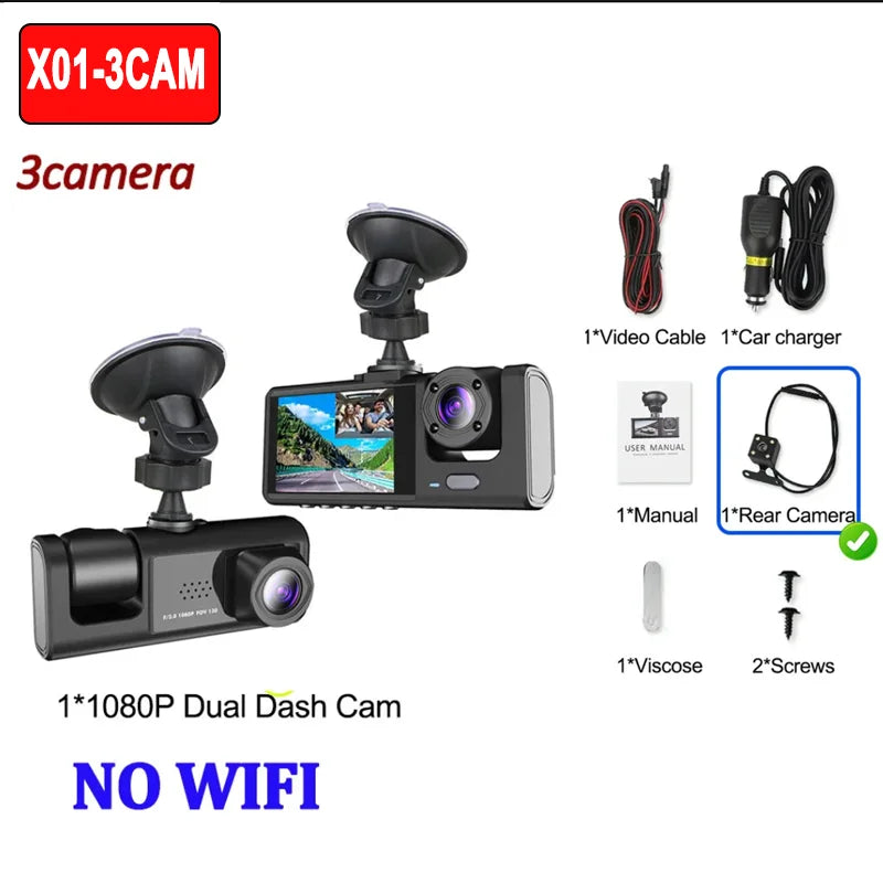 1080P Car Dvr WiFi APP 3/2Lens Dash Cam for Cars Camera for Vehicle Recorder Video Front and Rear Camera Night Vision Dashcam
