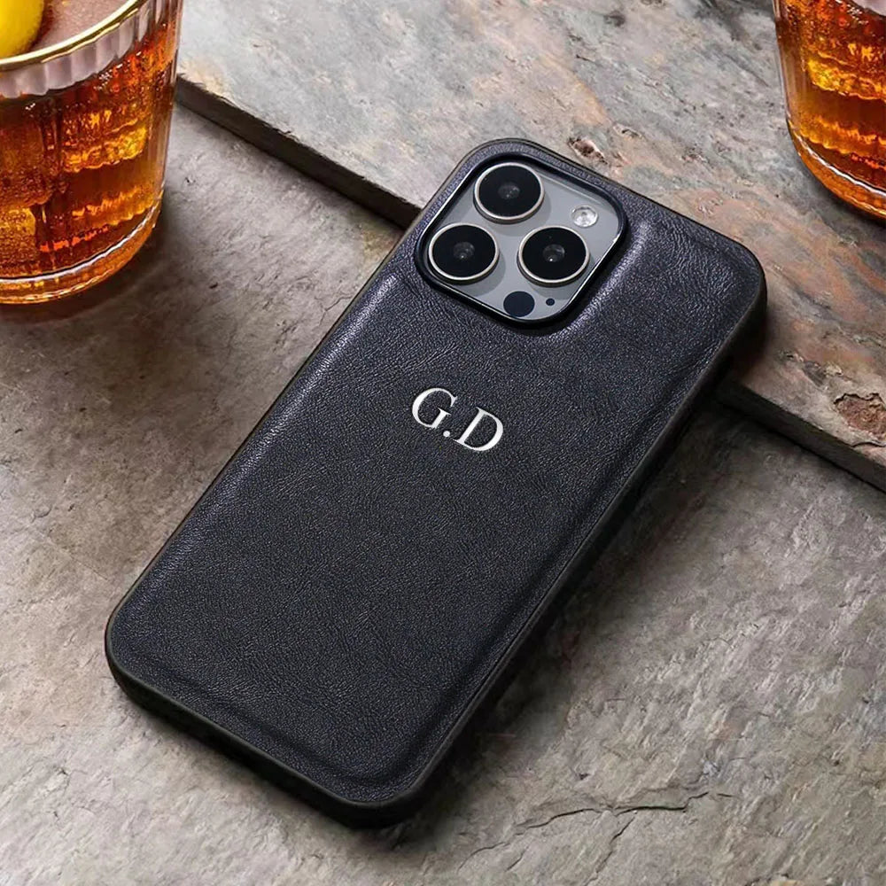 Leather Personalized Customized Initials Name Case For iPhone18 17 Air 16 15 14 13 12 11Pro Max Plus Luxury DIY Engraved Cover
