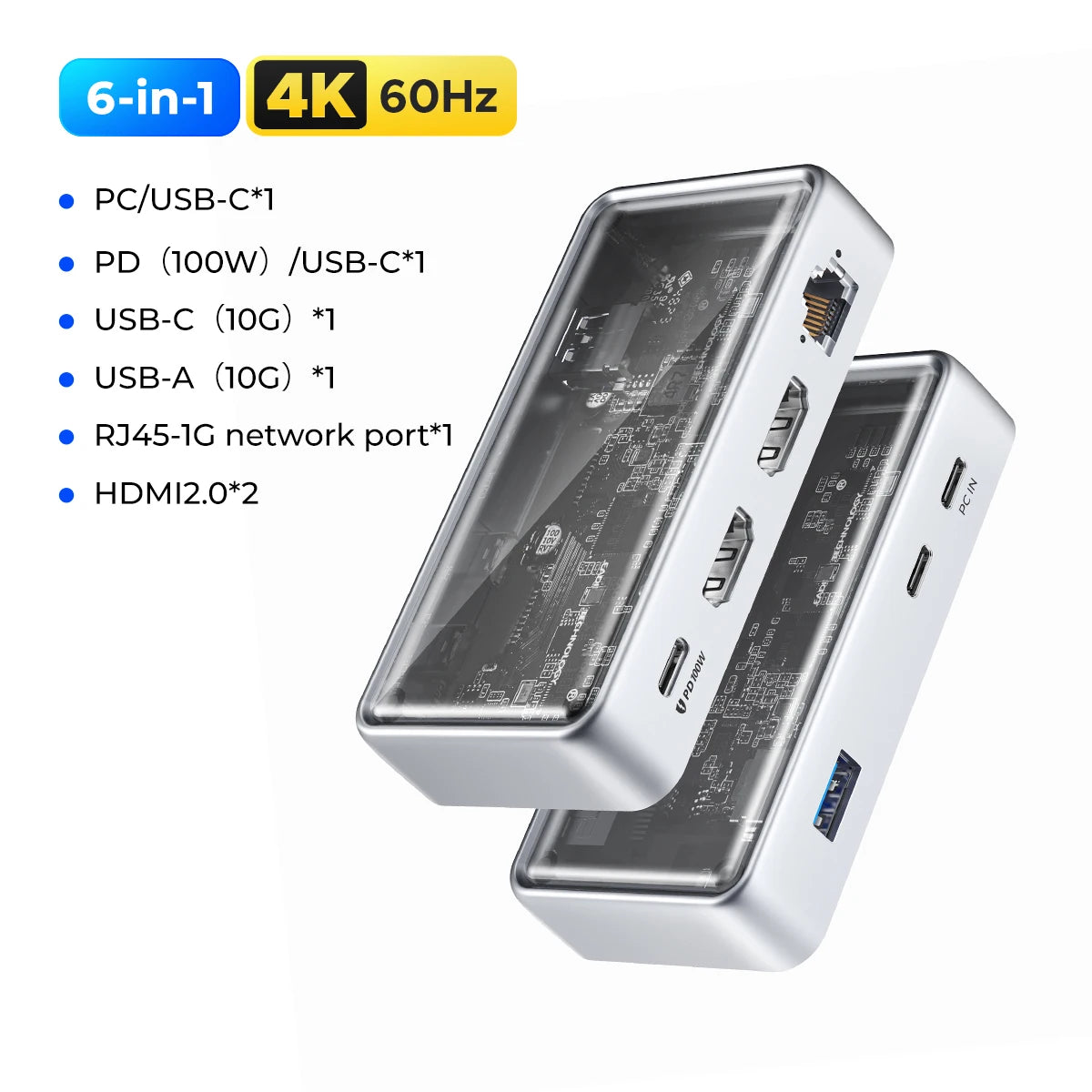 ORICO 10Gbps USB C HUB 4K60Hz Type-C to HDMI-compatible USB 3.0 Adapter Metallic Docking Station for Macbook iPad Pro Laptop Hub