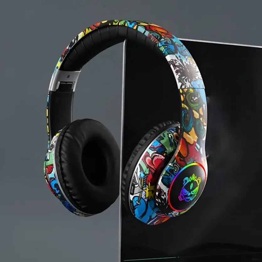 Graffiti Bluetooth Headphones Wireless LED Light Game Doodle Wireless Headsets With Mic For Kids Boy Girl Gift Support TF Card
