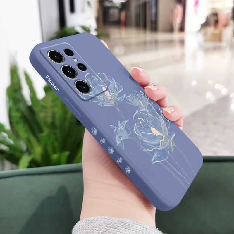 Simple Crystal Flower Phone Case For Samsung Galaxy S25 S24 S23 S22 S21 S20 S10 S10E Ultra Plus FE Note 20 Ultra 10 Plus Cover