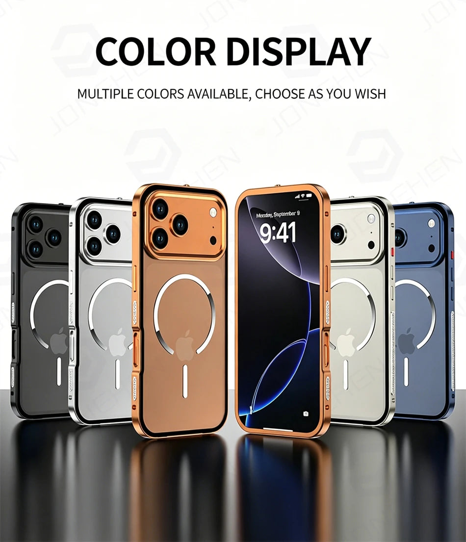 Metal Magnetic Suction Case For iPhone 17 Pro Max Air 16 15 14 13 Orange Aluminum Alloy Frame Anti-fall Matte Cover For Magsafe