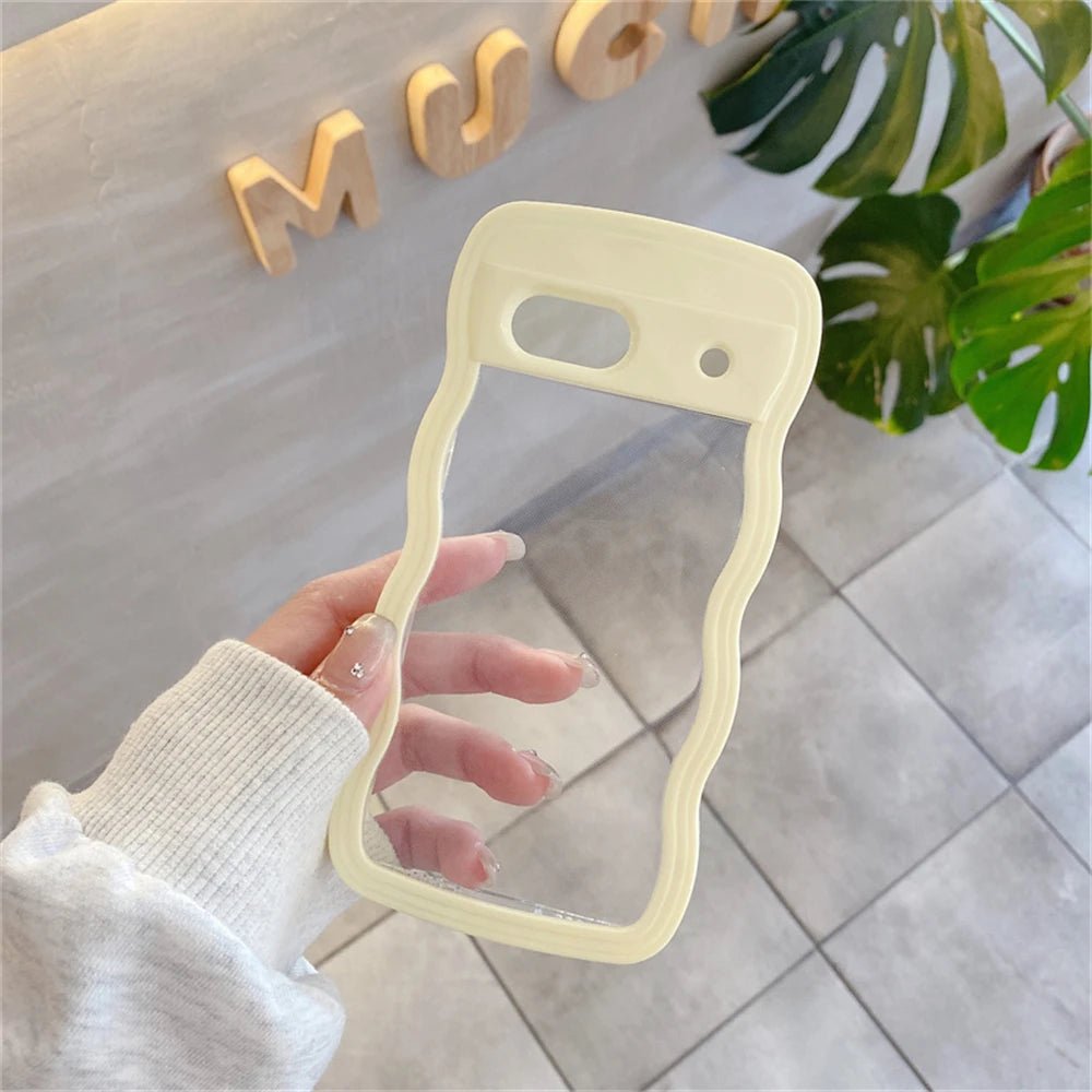 2IN1 Cute Curly Wavy Transparent Phone Case For Google Pixel 11 11Pro 10 10Pro 9 9Pro 9A 8 8A 7A Candy Color Shockproof Cover