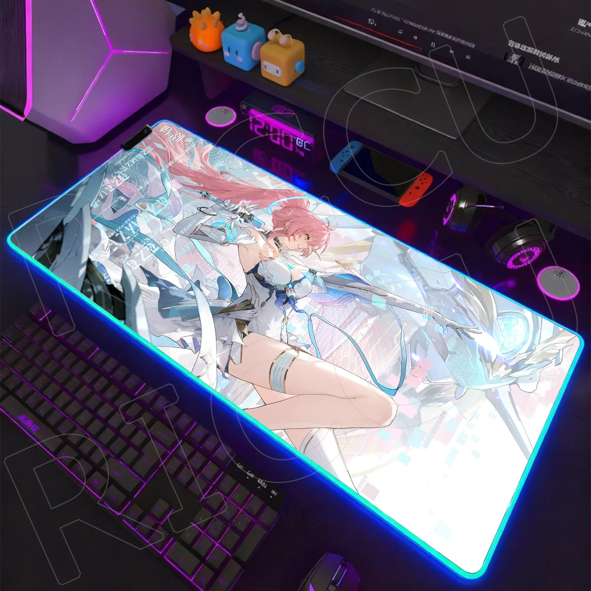 RGB HD XXL Mousepad Game Wuthering Waves Aemeath Mouse Pad Rug Desk Mat Computer Gaming PC Accessories Rubber Keyboard LED Mats