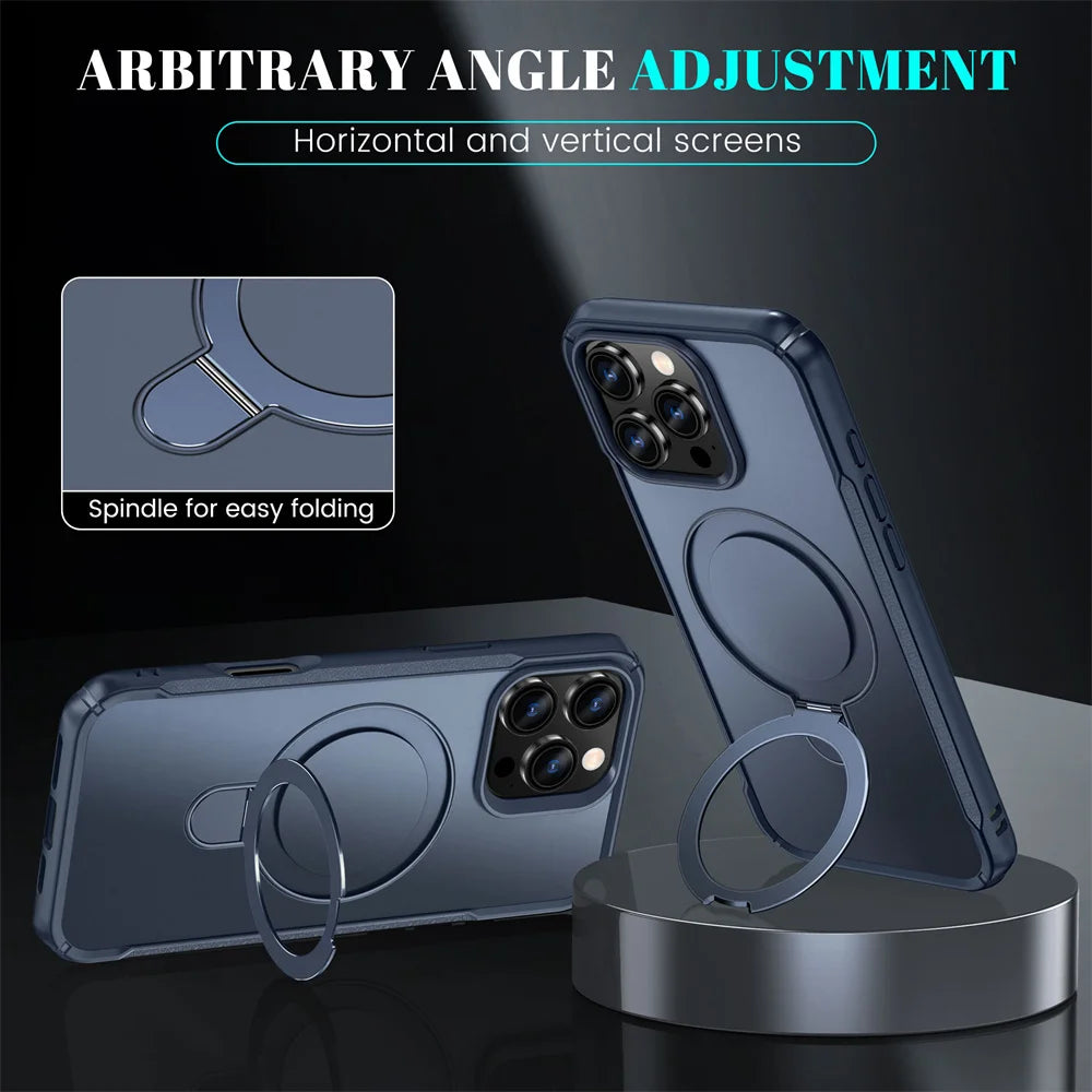 For Magsafe Wireless Charge Fold Magnetic Stand Phone Case For iPhone 15 16 17 18 Pro Max 16E 14 13 12 11 Anti-slip Bumper Cover