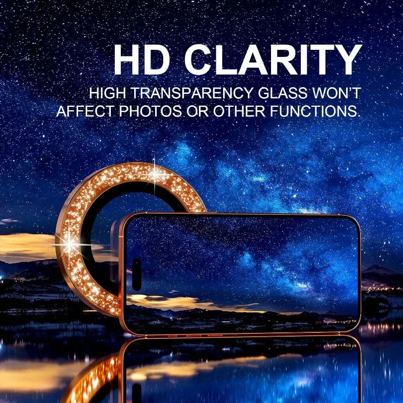 Bling Glitter Diamond Metal Frame Camera Protector For IPhone 17 Pro Max Air 17Pro Alloy Lens Tempered Glass Film Ring Cover Cap