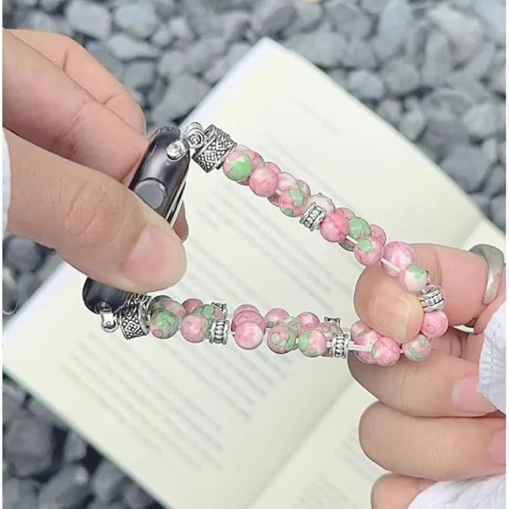Bohemian Beaded Bracelet for iWatch Band Women Stone Beaded Elastic Stretch Replacement Strap for Apple Watch Ultra SE Series